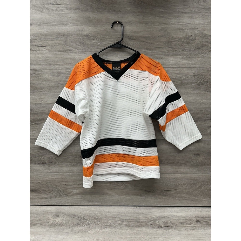 Vintage 90s Reach Deadstock  Sports Blank Practice Hockey Jersey White Orange
